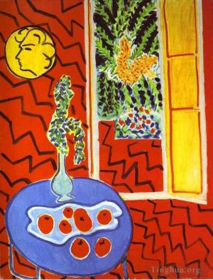 zeitgenössische kunst von Henri Matisse - Rotes Innenstillleben auf einem blauen Tisch