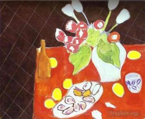 zeitgenössische kunst von Henri Matisse - Tulpen und Austern auf schwarzem Hintergrund