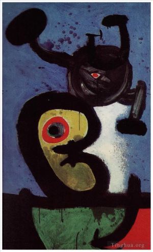 zeitgenössische kunst von Joan Miro - Charakter und Vogel in der Nacht