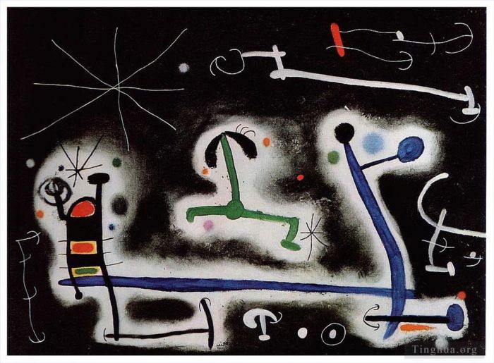 Joan Miro Andere Malerei - Figuren- und Vogelparty für die bevorstehende Nacht