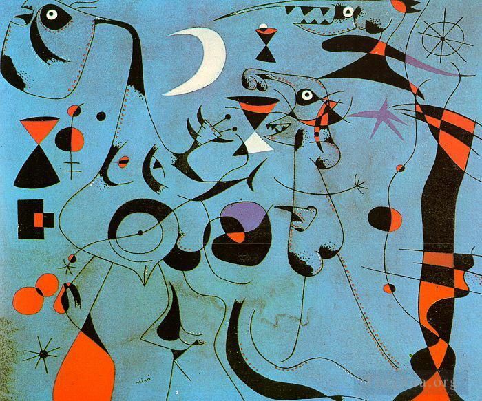 Joan Miro Andere Malerei - Figur bei Nacht, geleitet von den phosphoreszierenden Spuren von Schnecken