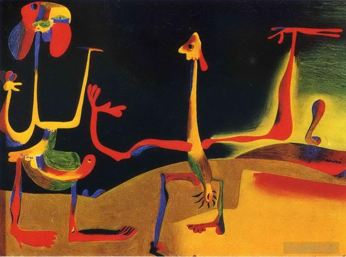 Joan Miro Andere Malerei - Mann und Frau vor einem Haufen Kot