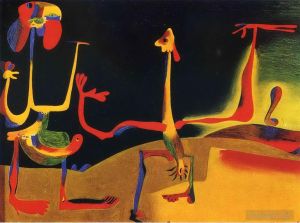 zeitgenössische kunst von Joan Miro - Mann und Frau vor einem Haufen Kot