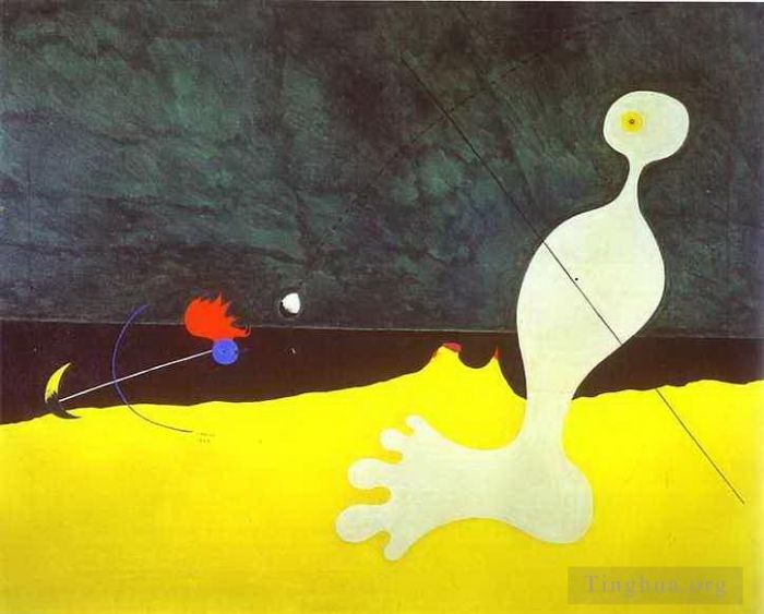 Joan Miro Andere Malerei - Person wirft einen Stein auf einen Vogel