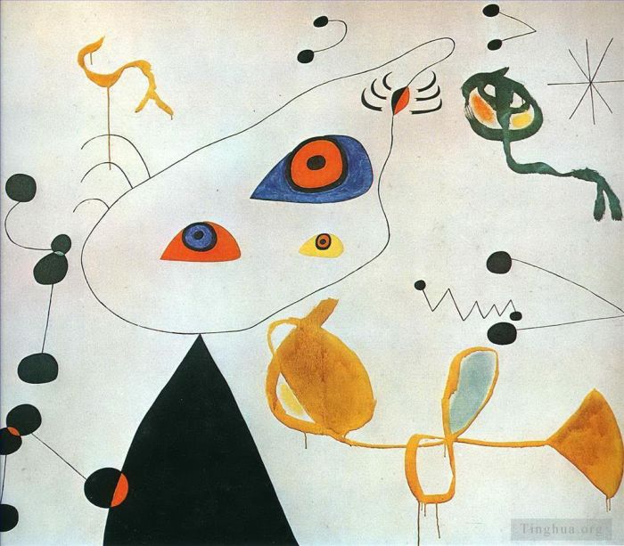 Joan Miro Andere Malerei - Frau und Vogel in der Nacht 3