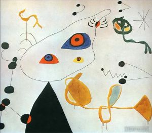 zeitgenössische kunst von Joan Miro - Frau und Vogel in der Nacht 3