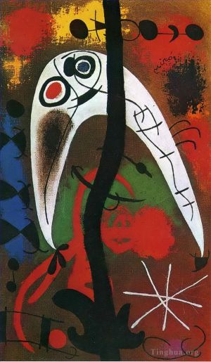 zeitgenössische kunst von Joan Miro - Frau und Vogel in der Nacht 4