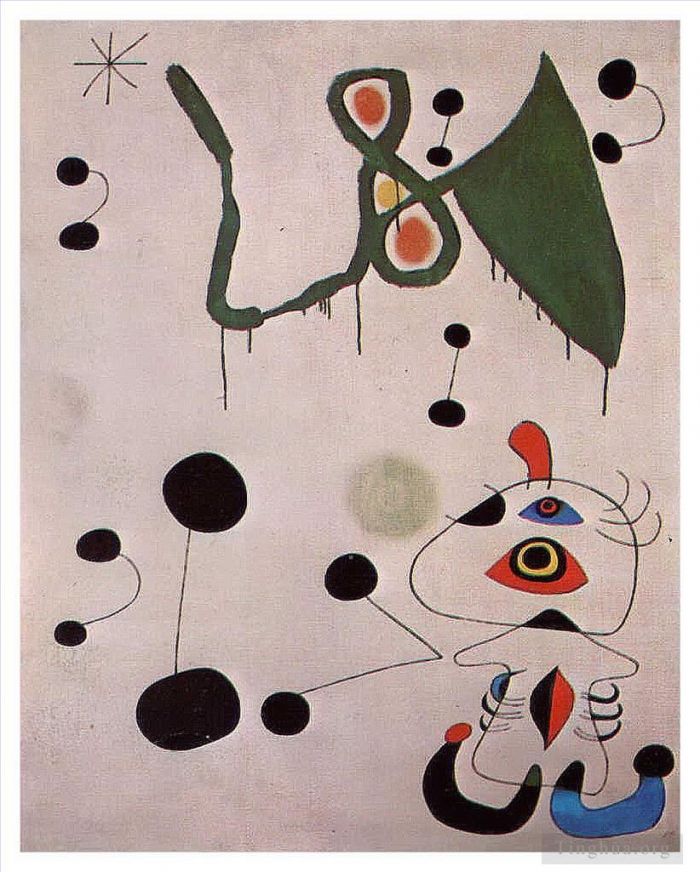 Joan Miro Andere Malerei - Frau und Vogel in der Nacht