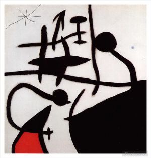 zeitgenössische kunst von Joan Miro - Frau und Vögel in der Nacht