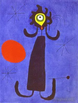 zeitgenössische kunst von Joan Miro - Frau vor der Sonne