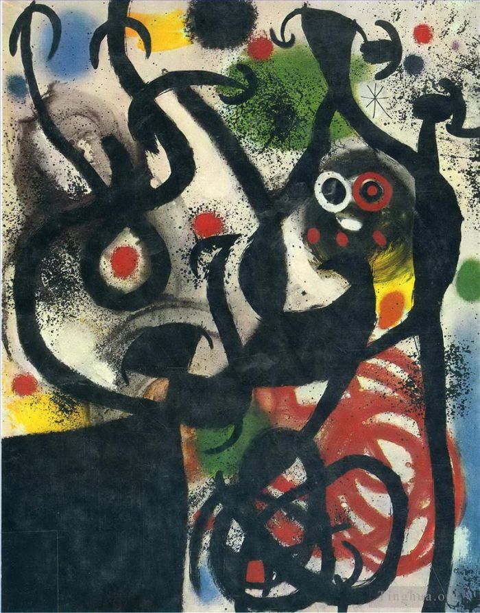 Joan Miro Andere Malerei - Frauen und Vögel in der Nacht