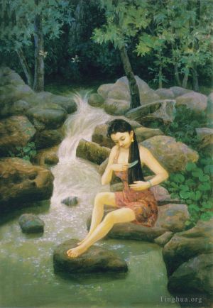 Zeitgenössische Ölmalerei - Das Mädchen am Brunnen