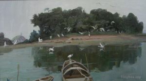zeitgenössische kunst von Li Jiahui - Egrets in desert island