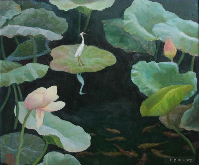 Li Jiahui Ölgemälde - Wilde Landschaft des Lotusteichs
