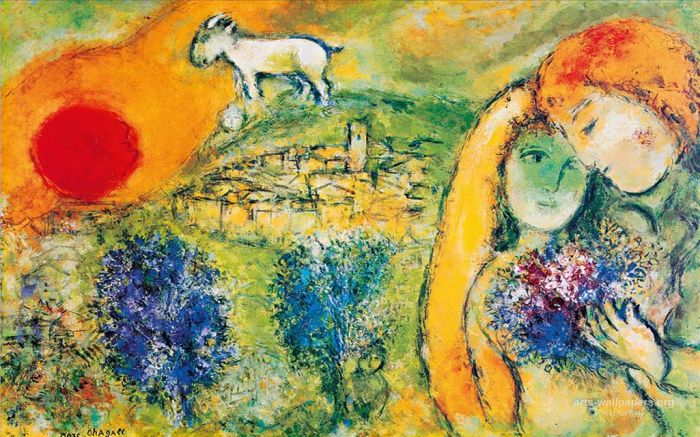 Marc Chagall Ölgemälde - Liebhaber unter der Sonne