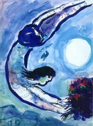 zeitgenössische kunst von Marc Chagall - Akrobat mit Blumenstrauß