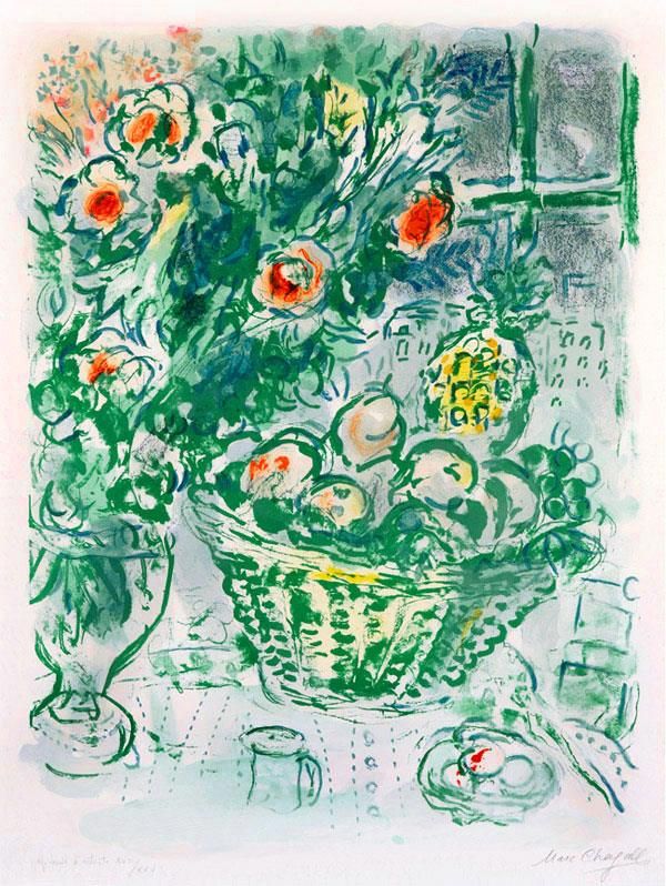 Marc Chagall Andere Malerei - Korb mit Obst und Ananas, Farblithographie