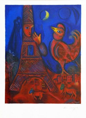 zeitgenössische kunst von Marc Chagall - Farblithographie von Bonjour Paris