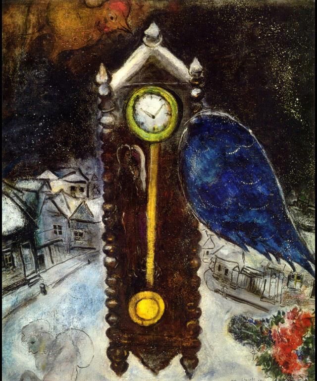 Marc Chagall Andere Malerei - Uhr mit blauem Flügel