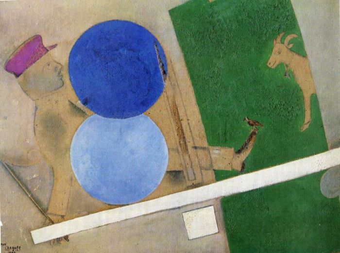Marc Chagall Andere Malerei - Komposition mit Kreisen und Ziege