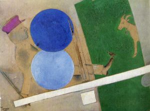 Zeitgenössische Malerei - Komposition mit Kreisen und Ziege