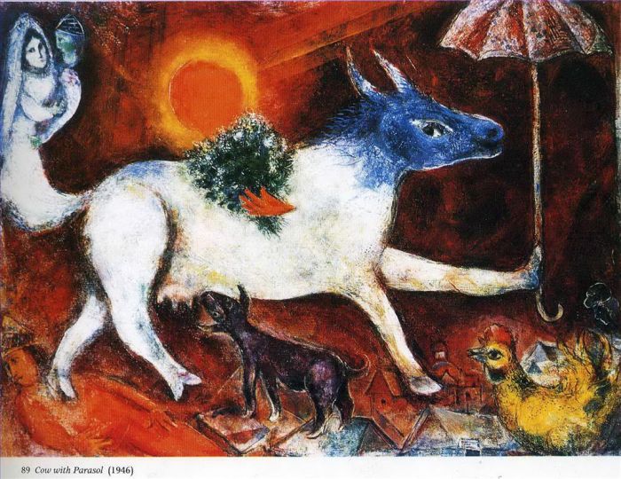 Marc Chagall Andere Malerei - Kuh mit Sonnenschirm