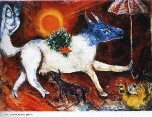 zeitgenössische kunst von Marc Chagall - Kuh mit Sonnenschirm
