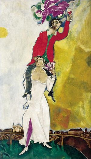 zeitgenössische kunst von Marc Chagall - Doppelporträt mit einem Glas Wein