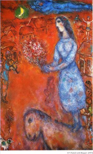 zeitgenössische kunst von Marc Chagall - Verlobte mit Blumenstrauß