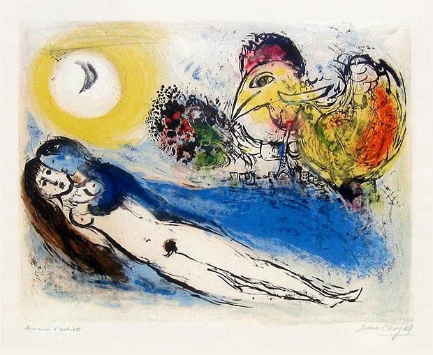 Marc Chagall Andere Malerei - Guten Morgen über Paris, Lithographie