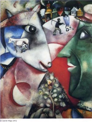 zeitgenössische kunst von Marc Chagall - Ich und das Dorf
