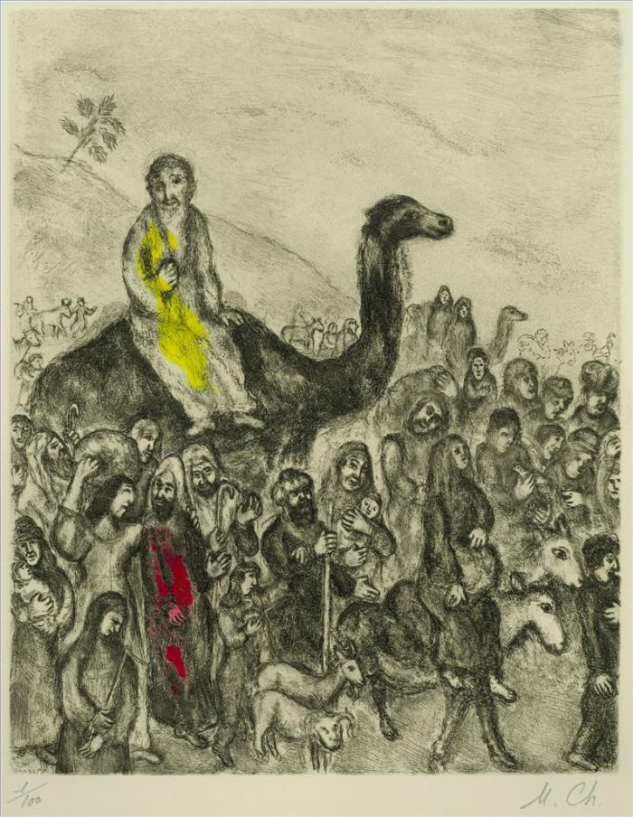 Marc Chagall Andere Malerei - Jacob Abfahrt nach Ägypten, Radierung, Aquarelle