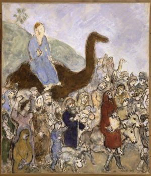 zeitgenössische kunst von Marc Chagall - Jakob verlässt sein Land und seine Familie, um nach Ägypten zu gehen