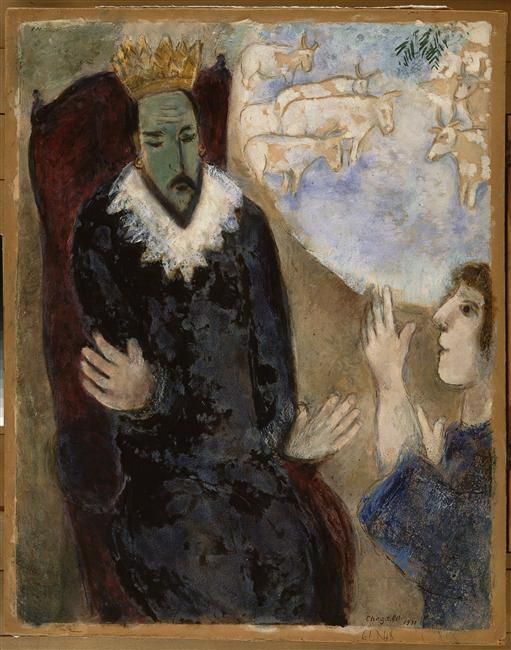 Marc Chagall Andere Malerei - Joseph erklärt die Träume des Pharaos