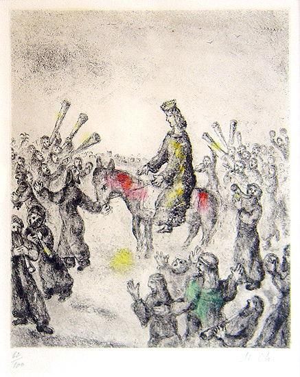 Marc Chagall Andere Malerei - LOnction Du Roi Salomon handgemalte Radierung