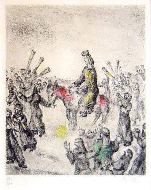 zeitgenössische kunst von Marc Chagall - LOnction Du Roi Salomon handgemalte Radierung