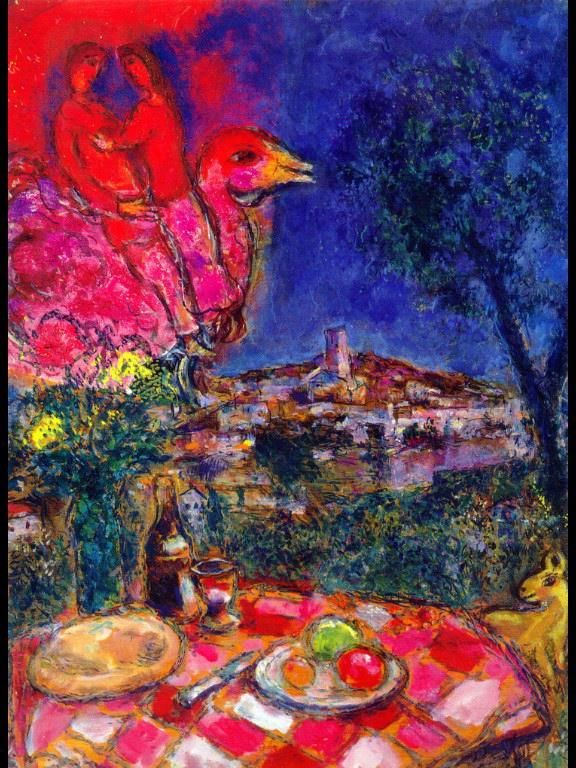 Marc Chagall Andere Malerei - Gedeckter Tisch mit Blick auf Saint Paul de Vance