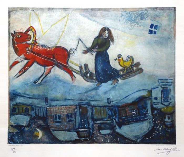 Marc Chagall Andere Malerei - Le Cheval Rouge Das rote Pferd Farblithographie
