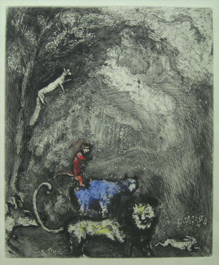 Marc Chagall Andere Malerei - Le Lion seu allaut eu Guerre Radierung mit Aquarellen