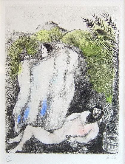 Marc Chagall Andere Malerei - Handgemalte Radierung von Le Manteau De Noe