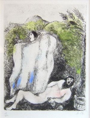 zeitgenössische kunst von Marc Chagall - Handgemalte Radierung von Le Manteau De Noe