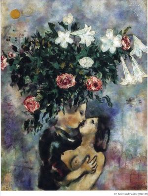 zeitgenössische kunst von Marc Chagall - Liebende unter Lilien