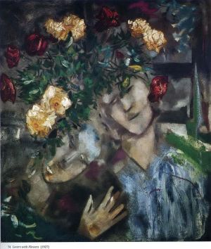 zeitgenössische kunst von Marc Chagall - Liebende mit Blumen