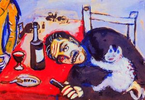 zeitgenössische kunst von Marc Chagall - Mann am Tisch
