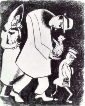 zeitgenössische kunst von Marc Chagall - Mann mit Katze und Frau mit Kind