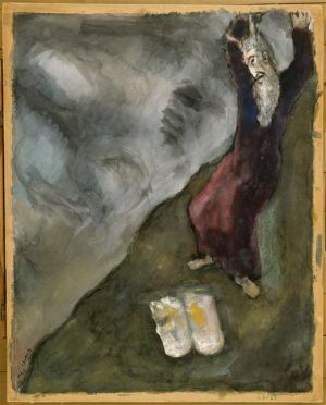 zeitgenössische kunst von Marc Chagall - Moses zerbricht Gesetzestafeln