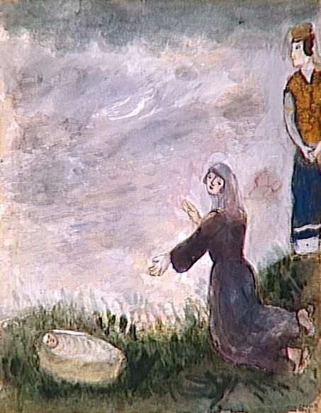 Marc Chagall Andere Malerei - Moses wird von der Tochter des Pharaos aus dem Wasser gerettet