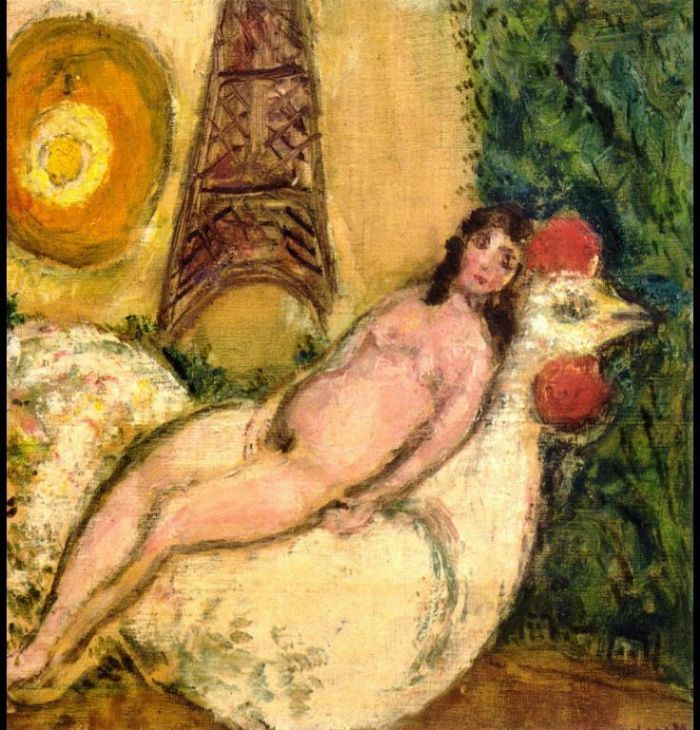 Marc Chagall Andere Malerei - Nackt auf einem weißen Schwanz