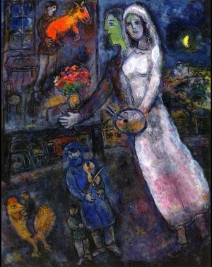 zeitgenössische kunst von Marc Chagall - Frischvermählte und Geiger