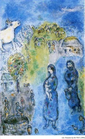 zeitgenössische kunst von Marc Chagall - Bauern am Brunnen